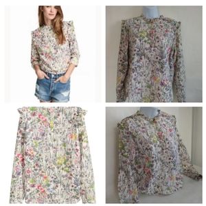 Women's H&M Blouse, Size 8, Color Natural White/floral, Long-sleeved blouse in a